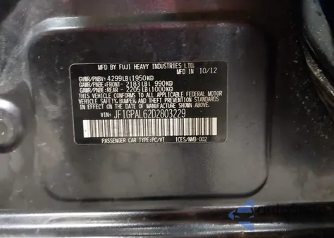 2013 Subaru Impreza 2.0I Sport Premium z USA, uszkodzony, nr VIN JF1GPAL62D2803229